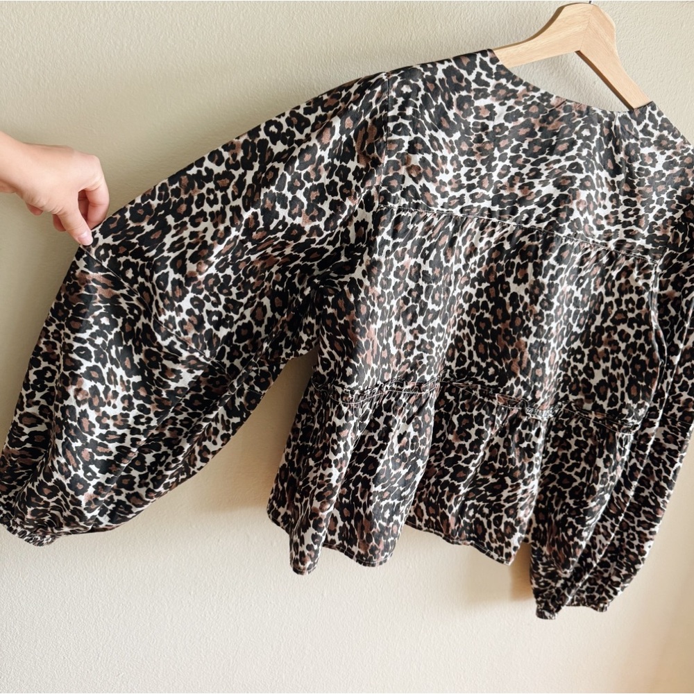 Free People Leopard Print Peasant Blouse in Black, Brown, White - Picture 8 of 9